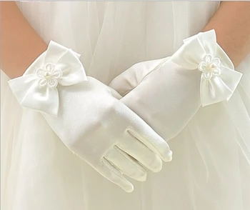 1 Par Bijelih rukavica s атласным lukom za djevojčice Za Prvu Pričest, žurka, Rođendan, Veličina S za 8-14 godina