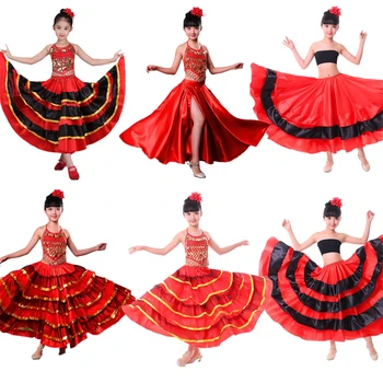 100-150 cm Dječje Suknja za španjolski flamenco u цыганском stilu s Suknja Za Djevojčice, Španjolski Kostim Za Djevojčice, Plesni Haljina za Zbor, Haljine za Nastupe na Pozornici