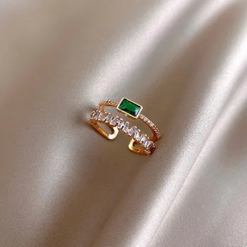 12 kom./lot, Двухслойное Kvadrat prsten sa zelenim цирконием za Žene, Proizvedeno od bakra s Mikro-umetak