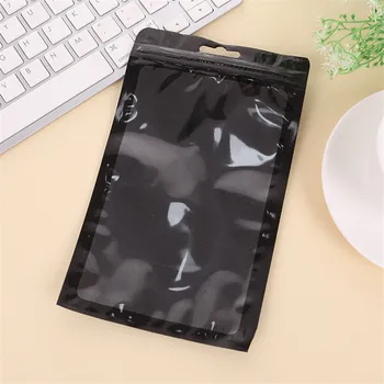2000шт 12 * 20 cm Crna / Prozirna Plastična vrećica na Munje Pakiranje Vreća S Rupom za Vješanje ZipLock Pakiranje Paketa za Mobilni Telefon Torbica