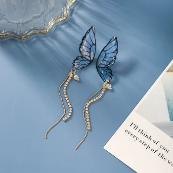 2020 Nova moda tanka plava leptir simulacija slatka Ženske naušnice joker Duge kićankama sjajna crystal viši viseće naušnice