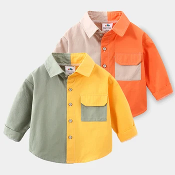 2021 Proljeće i Jesen Novi Dizajn 2, 3, 4, 6, 8, 10 Godina, Baby Pamučne Majice u Patchwork stilu s dugim Rukavima i Džepovima Za Male Dječake
