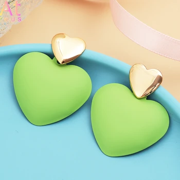 3D Stil Zeleni Čaj Double Srce Naušnice Za Žene Korejski Ured Večernje Viseće Naušnice Veliko Srce Naušnice Metalni Oslikana