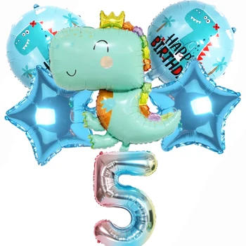6 kom., novi slatka dinosaur, balon od aluminijske folije, digitalni skup s petokrakom zvijezdom za dječji rođendan, tematski dekor u obliku dinosaura