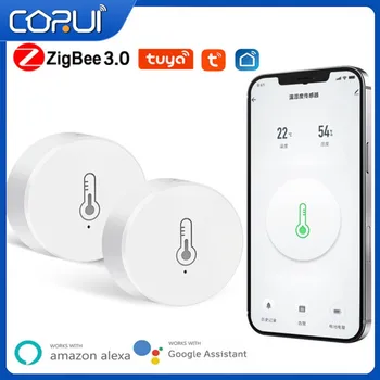 CORUI Tuya Smart ZigBee Senzor temperature i vlažnosti u realnom vremenu Inteligentni sustav sigurnosti scene s aplikacijom za Smart Life Alexa Google Home