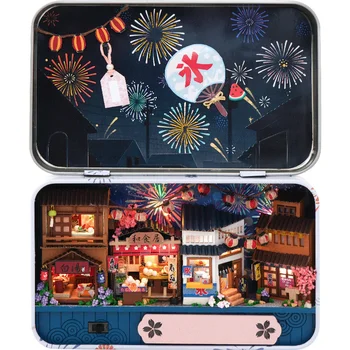 DIY Kazalište Lutaka Kuća Minijature Japanski Shop Vatromet Roombox Drvena Kućica za lutke Kit S FurnitureToys Za Dječje Darove