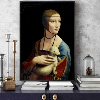 Dama s Горностаем Platnu Umjetničke Reprodukcije Slike na Zidu Leonarda Da Vincija Poznati Platnu Wall Art Home Dekor