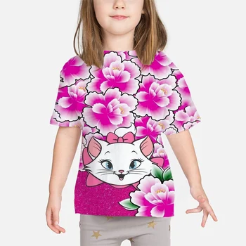 Dječja Odjeća, majice Disney Mary mačka Za Djevojčice, Dječje Majice Kratkih Rukava, Dječje t-Shirt u stilu Харадзюку s 3D Slikom, Vanjska Odjeća