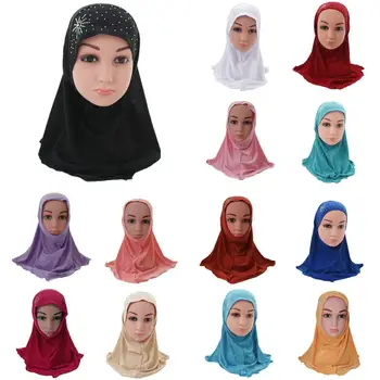 Dječji Islamski muslimanski arapski Šal-hidžab za djevojčice, Školski šlem sa Štrasom, Абайя, Накидка, Hauba, Šal, Pakovanje, Maramicu, od 2 do 6 godina