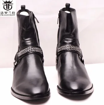 FR. LANCELOT/Zimska muška obuća; šeširi za sunce muške Čizme od prave kože; Luksuzne marke muške cipele Crne boje na visokim potpeticama