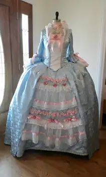 Haljina Marije Antoinette 18. STOLJEĆA, PLAVA HALJINA U STILU ROKOKOA, DONJE ODRASLO SREDNJOVJEKOVNE KOLONIJALNE HALJINA