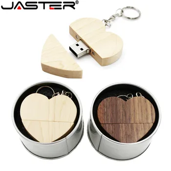 JASTER USB 2.0, besplatni custom logo drva Srce + metalna poklon kutija USB Flash disk od 64 GB, 32 GB, 16 GB 4 GB Disk fotografije svadbene darove