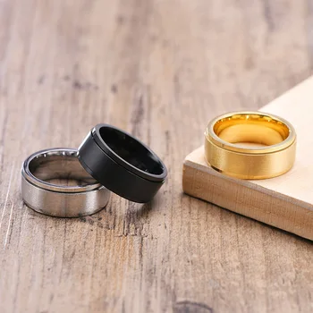 Kolmnsta 8 mm Kažiprst Zglob Od Nehrđajućeg Čelika Okretni Decompressor Vrti Prsten za Muškarce Crna/Zlatna/Srebrna Boja