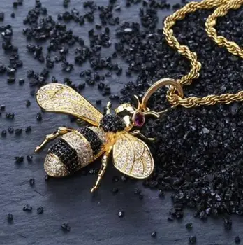 Moda Fin Puni Crystal Циркона Imitacija Pčele Privjesak Ogrlica Ženska Moda Hip-Hop Večer Nakit Pokloni