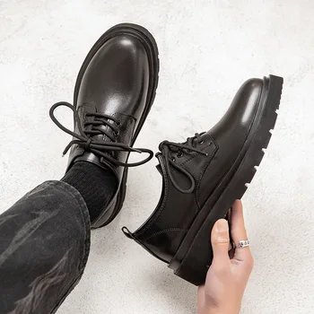 Muške cipele-Oxfords na prosjeku petu od спилка, britanski gospodo office shoes u britanskom stilu, gospodo modeliranje cipele, službeni crne cipele na čipka-up