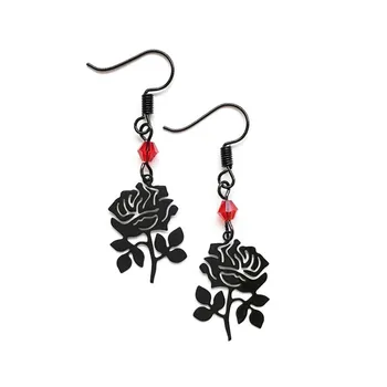 Naušnice sa crnim ružama i crvene/crne perle, Gotičke dekoracije u viktorijanskom stilu, Romantični Kreativan Nakit poklon za Valentinovo, boho Stil