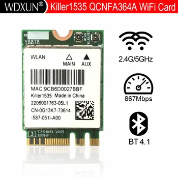 Nova bežična mreža Wlan 2-u-1 Killer 1535 802.11 A/b/g/n/ac + Bluetooth 4.1; M. 2 2230 Wi-Fi kartica Mreža 802.11 ac 867 Mbit/s Ethernet