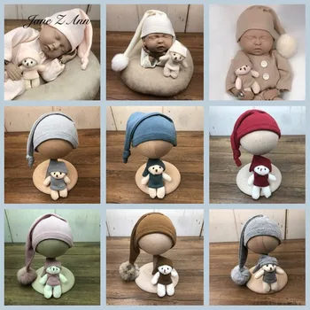 Novorođenče fotografija dugi rep šešir velika lopta kapu + medvjed lutku baby foto rekvizite jednobojnu dječaci djevojčice kape