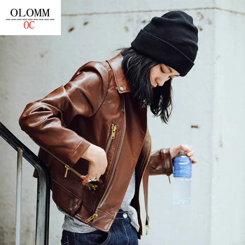 OLOMM 1013 novi originalni dizajn jakna od umjetne kože, Tanka ženska odjeća u retro stilu, Donje мотоциклетное kožni kaput