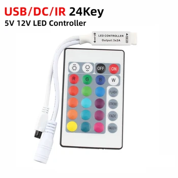 RGB Led Kontroler DC 5 v i 12 Mini 24key IC DC USB Daljinski Upravljač Led Trake Svjetla Dimmer Za 5050 5630 RGB USB Kontroler Lampe