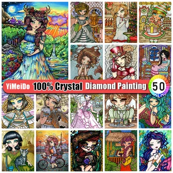 YiMeiDo Crtani Plemenita Djevojka Puna 100% Crystal Diamond Diamond Slikarstvo Mjesec Dijamant Vezeni Krila DIY Mozaik Home Dekor Poklon